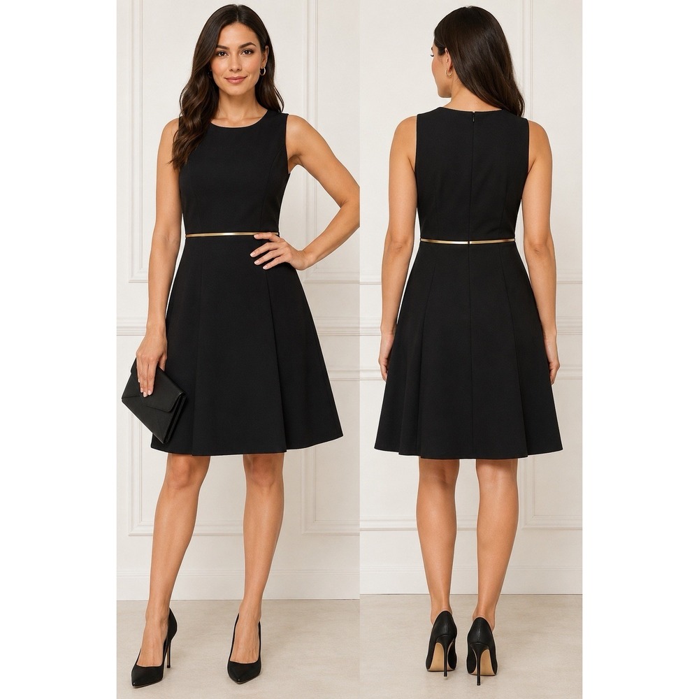 Marc New York Andrew Marc Black Convertible Dress 6 Fit & Flare Gold Zipper